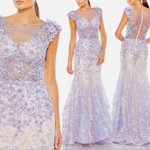 Mac Duggal Embellished Full sleeve cowl neck trumpet gown